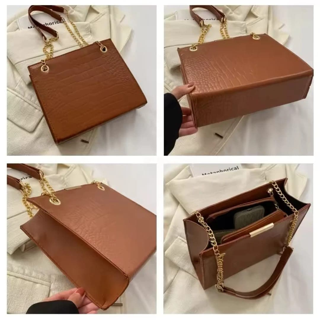 Classic Croc-Embossed Chain Shoulder Bag