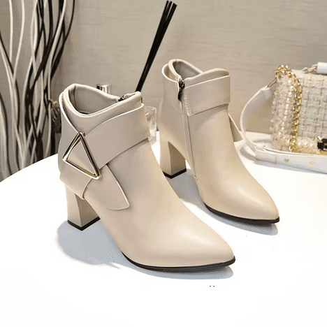 Pointed Buckle Boots — Milky White
