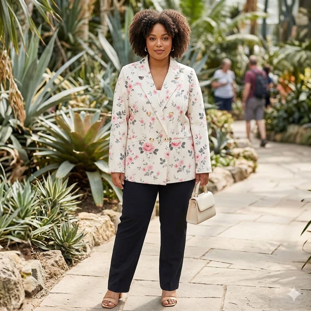 Cream Rose Double-Breasted Jacket
